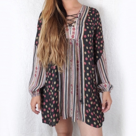 Free People Floral Stripe Boho Peasant Dress XS - Picture 3 of 7